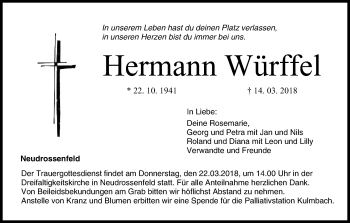 Anzeige von Hermann Würffel von MGO