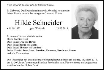 Anzeige von Hilde Schneider von MGO