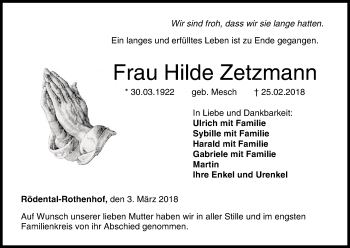 Anzeige von Hilde Zetzmann von MGO