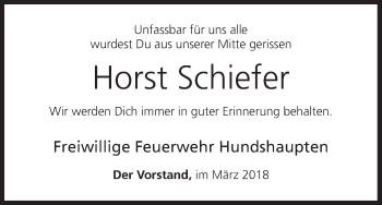 Anzeige von Horst Schiefer von MGO