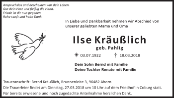 Anzeige von Ilse Kräußlich von MGO