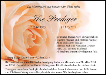 Anzeige von Ilse Prediger von MGO