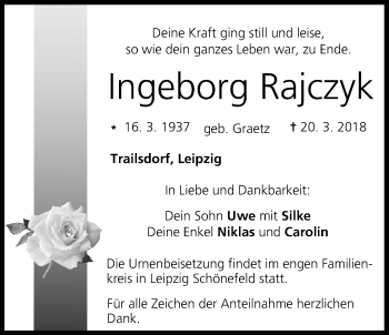 Anzeige von Ingeborg Rajczyk von MGO
