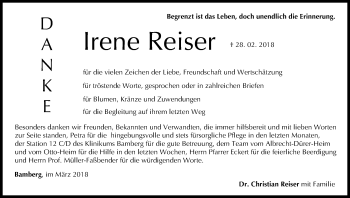 Anzeige von Irene Reiser von MGO