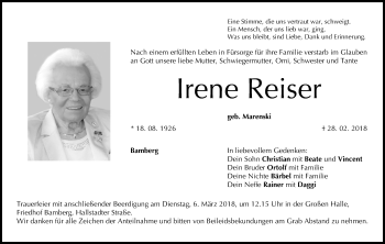 Anzeige von Irene Reiser von MGO