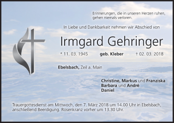 Anzeige von Irmgard Gehringer von MGO