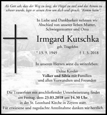Anzeige von Irmgard Kutschka von MGO