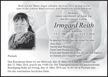 Anzeige von Irmgard Reith von MGO