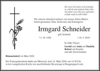 Anzeige von Irmgard Schneider von MGO
