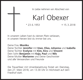 Anzeige von Karl Obexer von MGO