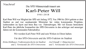 Anzeige von Karl-Peter Will von MGO