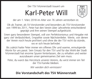Anzeige von Karl-Peter Will von MGO