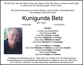 Anzeige von Kunigunda Betz von MGO
