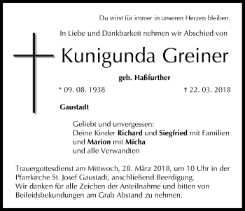 Anzeige von Kunigunda Greiner von MGO