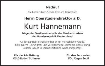 Anzeige von Kurt Hannemann von MGO