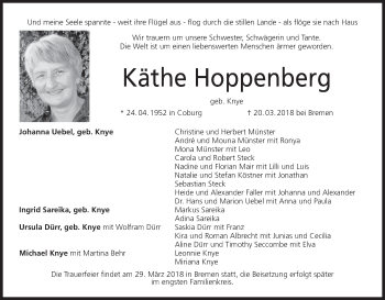 Anzeige von Käthe Hoppenberg von MGO