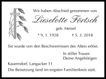 Anzeige von Lieselotte Förtsch von MGO