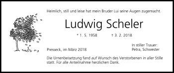 Anzeige von Ludwig Scheler von MGO