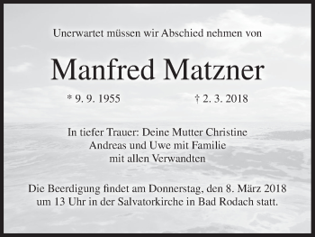 Anzeige von Manfred Matzner von MGO