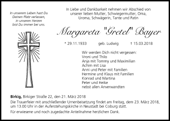 Anzeige von Margareta Bayer von MGO