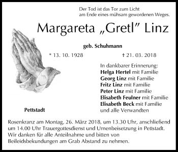 Anzeige von Margareta Linz von MGO