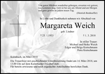 Anzeige von Margareta Weich von MGO