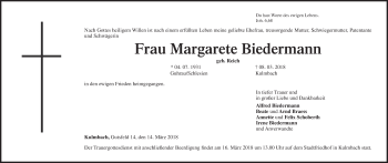 Anzeige von Margarete Biedermann von MGO