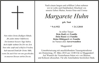 Anzeige von Margarete Huhn von MGO