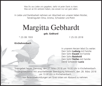 Anzeige von Margitta Gebhardt von MGO