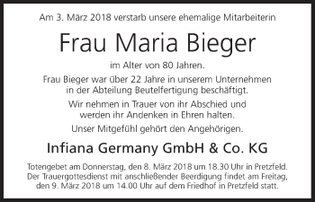 Anzeige von Maria Bieger von MGO