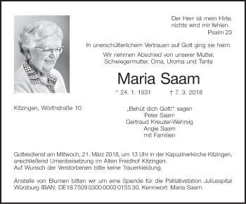 Anzeige von Maria Saam von MGO