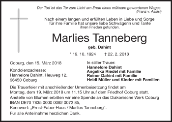Anzeige von Marlies Tanneberg von MGO