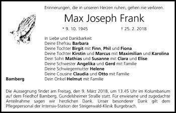 Anzeige von Max Joseph Frank von MGO