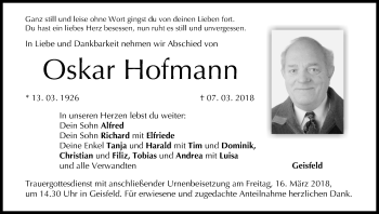 Anzeige von Oskar Hofmann von MGO