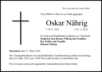 Anzeige von Oskar Nährig von MGO