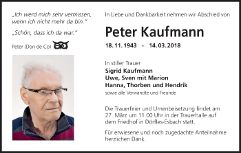 Anzeige von Peter Kaufmann von MGO