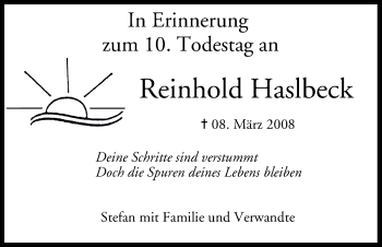 Anzeige von Reinhold Haslbeck von MGO