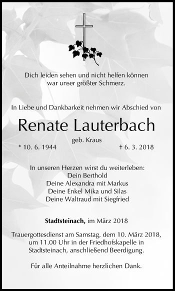 Anzeige von Renate Lauterbach von MGO