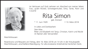 Anzeige von Rita Simon von MGO