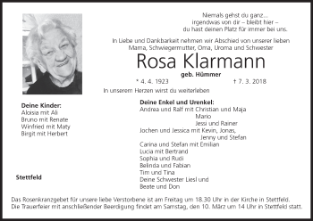 Anzeige von Rosa Klarmann von MGO