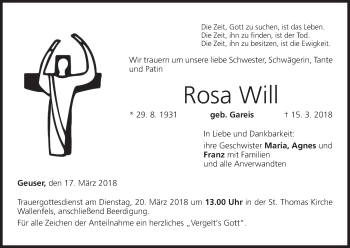 Anzeige von Rosa Will von MGO