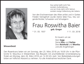 Anzeige von Roswitha Baier von MGO