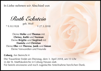 Anzeige von Ruth Eckstein von MGO