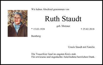 Anzeige von Ruth Staudt von MGO