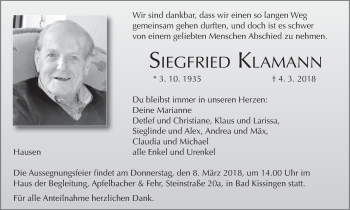 Anzeige von Siegfried Klamann von MGO