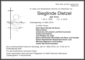 Anzeige von Sieglinde Dietzel von MGO