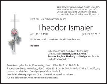 Anzeige von Theodor Ismaier von MGO