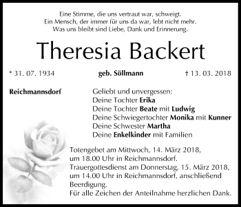 Anzeige von Theresia Backert von MGO