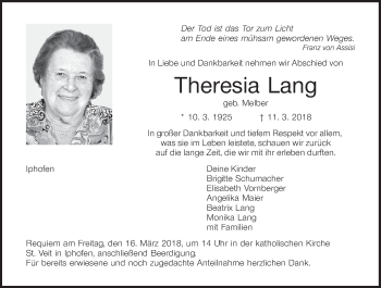 Anzeige von Theresia Lang von MGO