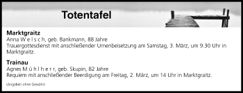 Anzeige von Totentafel vom 01.03.2018 von MGO